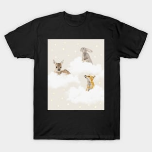 Rabbit, Deer and Fox on clouds in the sky T-Shirt